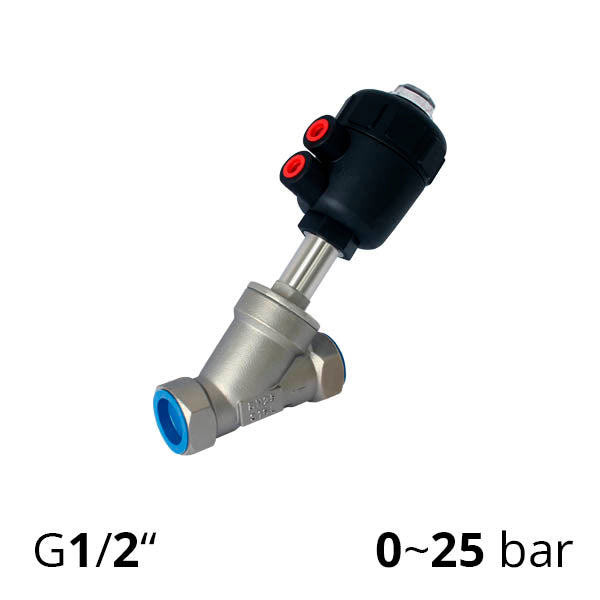 Клапан відсічний  із пневмоприводом кутовий різьба G1/2″, ДУ 15 - SV-HS-AS-15NC-P (Пневмопривід пластиковий)