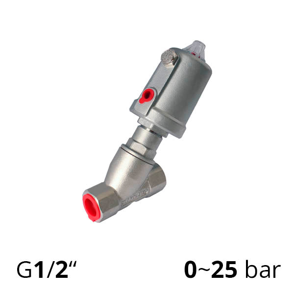 Клапан отсечной с пневмоприводом угловой резьба G1/2″, ДУ 15 - SV-HS-AS-15NC-S (Пневмопривод нержавеющий)