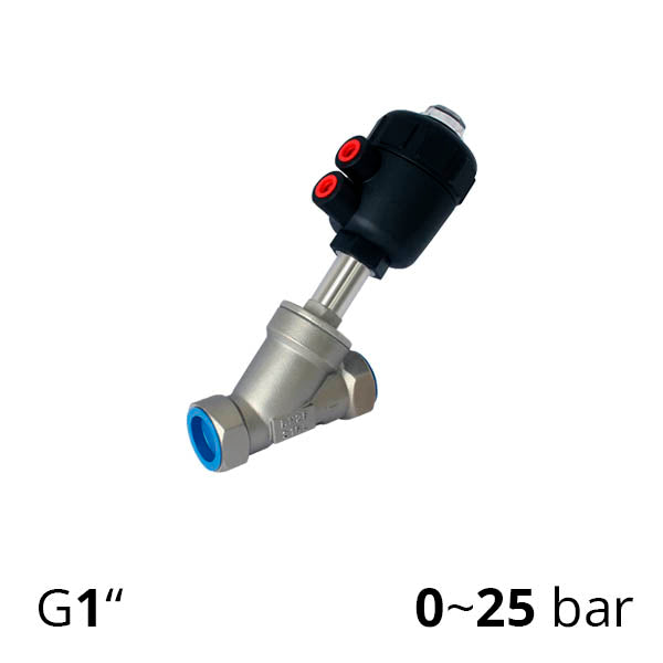 Клапан відсічний із пневмоприводом кутовий різьба G1″ (дюймова), ДУ 25 - SV-HS-AS-25NC-P (Пневмопривід пластиковий)