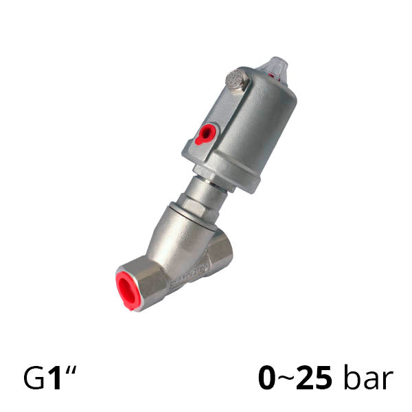 Клапан отсечной с пневмоприводом угловой резьба G1″ (дюймовая), ДУ 25 - SV-HS-AS-25NC-S (Пневмопривод нержавеющий)
