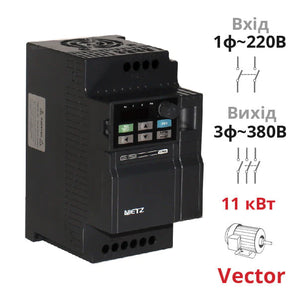 Векторний частотний перетворювач NZ2200 11 кВт однофазний SPLC-NZ2200-11GS2 із захистом IP20 від компанії Nietz Electric для трифазних двигунів 380В
