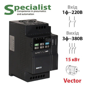 Векторний частотний перетворювач NZ2200 15 кВт однофазний SPLC-NZ2200-15GS2 із захистом IP20 від компанії Nietz Electric для трифазних двигунів 380В