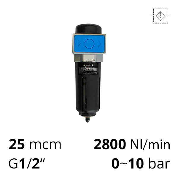 Фільтр стисненого повітря 1/2″, 25 мкм, 10 бар, 2800 л/хв (SA-FU40-15)