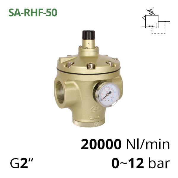 SA-RHF-50 - Регулятор тиску повітря з манометром: різьблення G2", 12 бар, витрата 20 кубів на хвилину