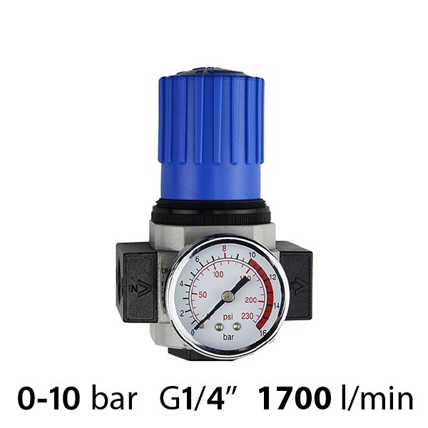 SA-RN20-18 - Регулятор тиску повітря з манометром: різьблення G1/4", 0-10 бар, витрата 1700 л/хв