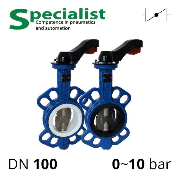 Дисковая поворотная задвижка ДУ 100 нержавеющая межфланцевая разборная с рукояткой серии SCBF-D674