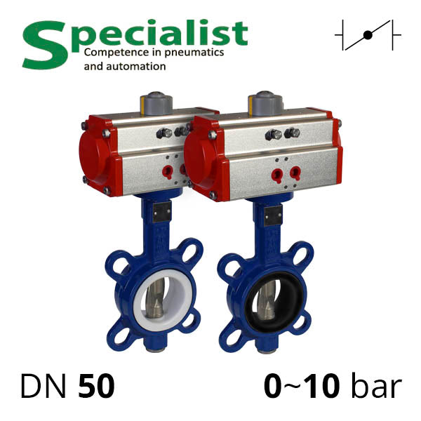 Дискова поворотна засувка ДУ 50 нержавіюча міжфланцева з пневмоприводом серії SCBF-D674