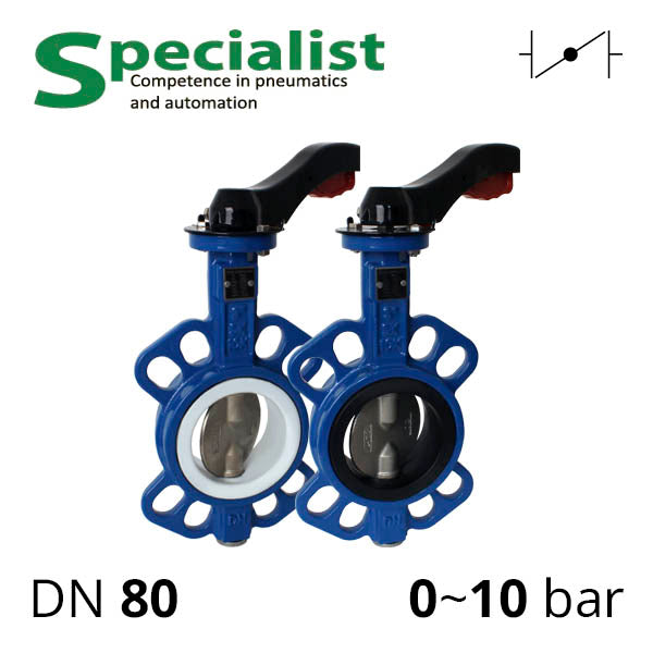 Дисковая поворотная задвижка ДУ 80 нержавеющая межфланцевая разборная с рукояткой серии SCBF-D674