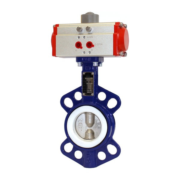 Дисковий поворотний затвор ДУ 65 нержавіючий міжфланцевий з пневмоприводом SCBF-D674