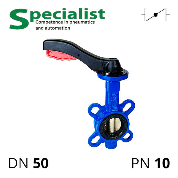 Дискова поворотна засувка ДУ 50 чавунна міжфланцева нерозбірна з рукояткою серії SCBF-D673