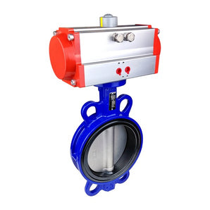 Дисковая поворотная задвижка ДУ 150 чугунная межфланцевая с пневмоприводом серии SCBF-D673