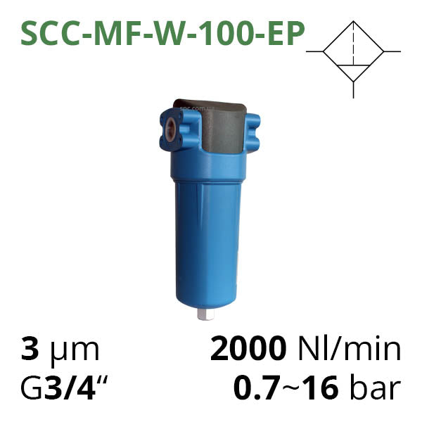 Фільтр-вологовідділювач на компресор повітря 1/2~1″ SCC-MF-W