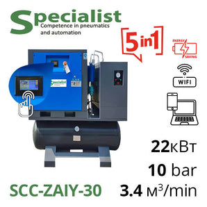 Винтовой компрессор с частотником 3400 л/мин, 7~10 бар, 22 кВт (SCC-ZAIY-30)