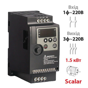 Скалярний частотний перетворювач 1,5 кВт однофазний SPLC-NLP1000-1R5G-2 із захистом IP20 від компанії Nietz Electric для двигунів 3Ф~220В