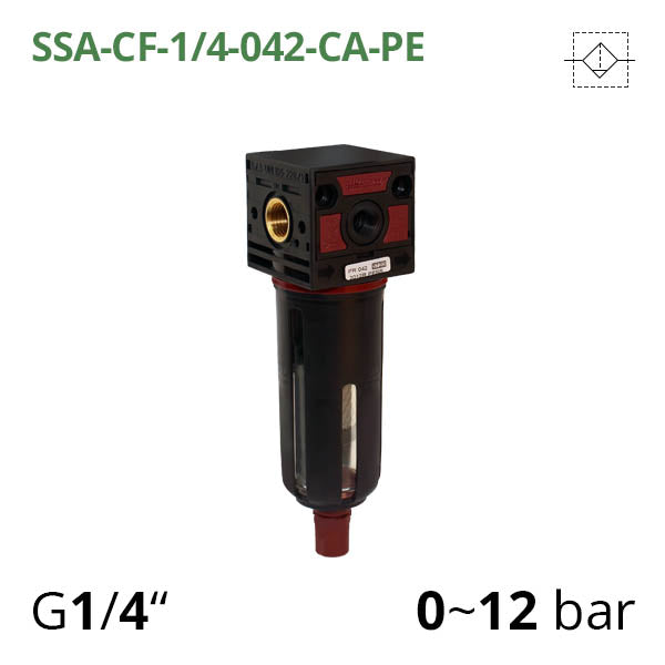Вугільний фільтр стиснутого повітря 0-12 бар, 1/4" (SSA-CF-1/4-042-CA-PE)