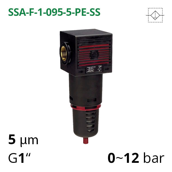 Фільтр стиснутого повітря 0-12 бар, 1", 5-20 мкм (SSA-F-1-095-5-PE-SS)