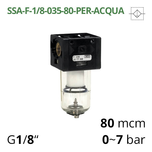 Фільтр стиснутого повітря 0-7 бар, 1/8", 80 мкм (SSA-F-1/8-035-80-TT-SS)
