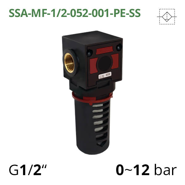 Мікрофільтр стиснутого повітря 0-12 бар, 1/2", 0,01 мкм (SSA-MF-12-052-001-PE-SS)