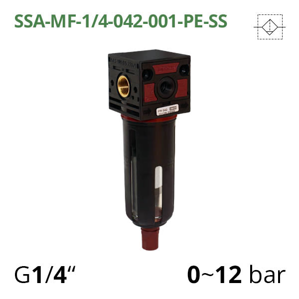 Мікрофільтр стиснутого повітря 0-12 бар, 1/4", 0,01 мкм (SSA-MF-14-042-001-PE-SS)