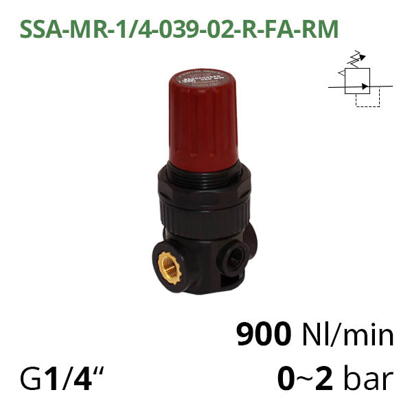 SSA-MR-1/4-039-02-R-FA-RM - Мінірегулятор тиску повітря механічний G1/4", 0~2 бар, 900 л/хв AirComp