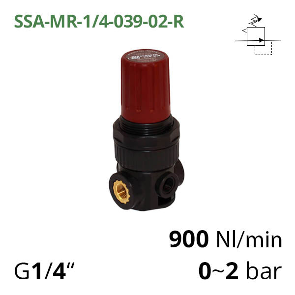 SSA-MR-1/4-039-02-R - Мінірегулятор тиску повітря механічний G1/4", 0~2 бар, 900 л/хв AirComp