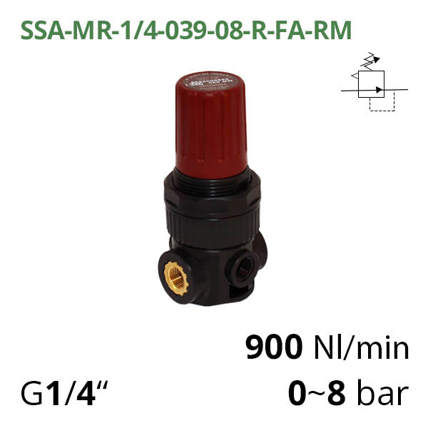 SSA-MR-1/4-039-08-R-FA-RM - Мінірегулятор тиску з підвищеною точністю регулювання G1/4", 0~8 бар, 900 л/хв AirComp