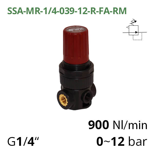 SSA-MR-1/4-039-12-R-FA-RM - Мінірегулятор тиску з підвищеною точністю регулювання G1/4", 0~12 бар, 900 л/хв AirComp
