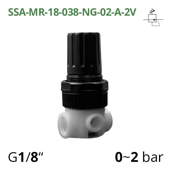 SSA-MR-1/8-038-NG-02-A-2V - Мінірегулятор тиску зі стійкістю до хімічного впливу G1/8&quot;, 0~2 бар, 900 л/хв AIRCOMP