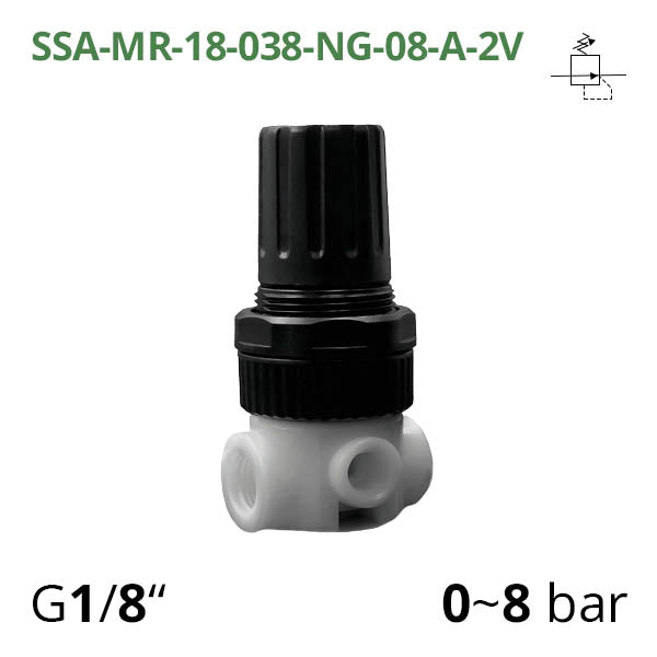 SSA-MR-1/8-038-NG-08-A-2V - Мінірегулятор тиску зі стійкістю до хімічного впливу G1/8&quot;, 0~8 бар, 900 л/хв AIRCOMP