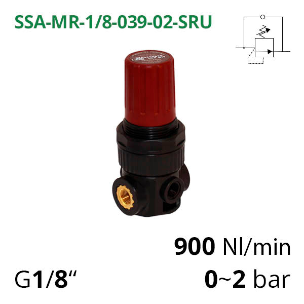 SSA-MR-1/8-039-02-SRU - Мінірегулятор тиску з підвищеною точністю регулювання G1/8", 0~2 бар, 900 л/хв AirComp