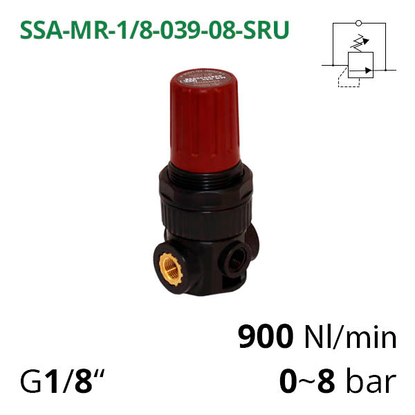 SSA-MR-1/8-039-08-SRU - Мінірегулятор тиску з підвищеною точністю регулювання G1/8", 0~8 бар, 900 л/хв AirComp