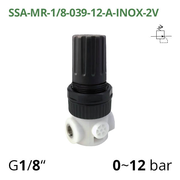 SSA-MR-1/8-038-NG-12-A-INOX-2V - Мінірегулятор тиску для харчової промисловості G1/8&quot;, 0~12 бар, 900 л/хв AIRCOMP