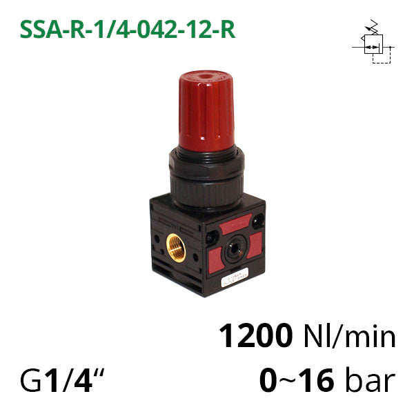 SSA-R-1/4-042-12-R - Мінірегулятор тиску повітря механічний G1/4&quot;, 0~12 бар, 1200 л/хв AIRCOMP