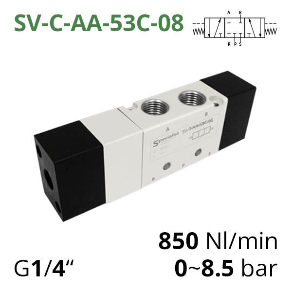 Пневматичний розподільник 5/3 серії SV-C, SV-D, SV-E з пневматичним керуванням