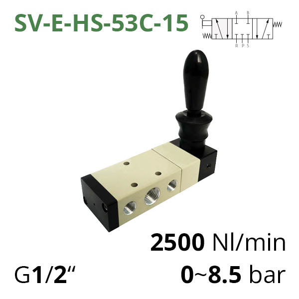 Пневматические распределители 5/3 серий SV-C, D, EH(S)-53 с боковым тумблером для ручного управления.