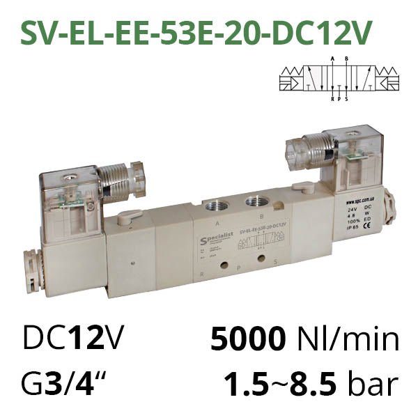 Пневматичний розподілювач 5/3 серій SV-C (D, E, EL) з електропневматичним управлінням