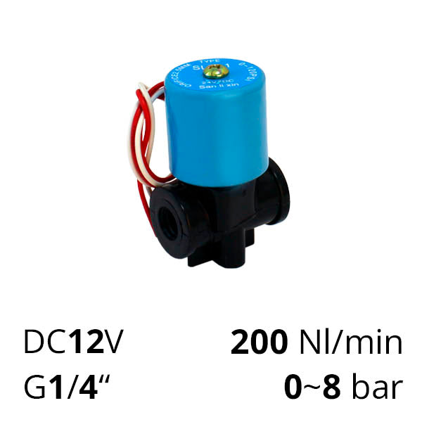 Електромагнітний клапан 12 вольт, різьба G¼”, нормально закритий 2/2 серії SV-FP-ES-22NC-08-DC12V