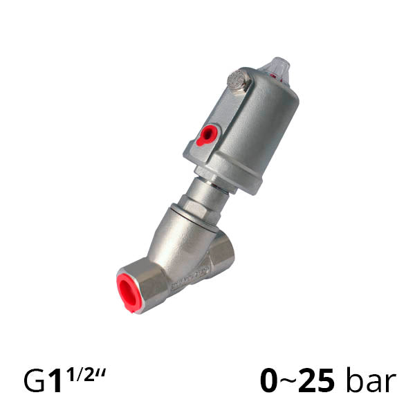 Клапан отсечной с пневмоприводом угловой резьба G 1½″, ДУ 40 - SV-HS-AS-40NC-S (Пневмопривод нержавеющий)