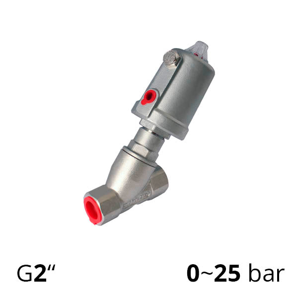 Клапан відсічний із пневмоприводом кутовий різьба G 2″, ДУ 50 - SV-HS-AS-50NC-S (Пневмопривід нержавіючий)