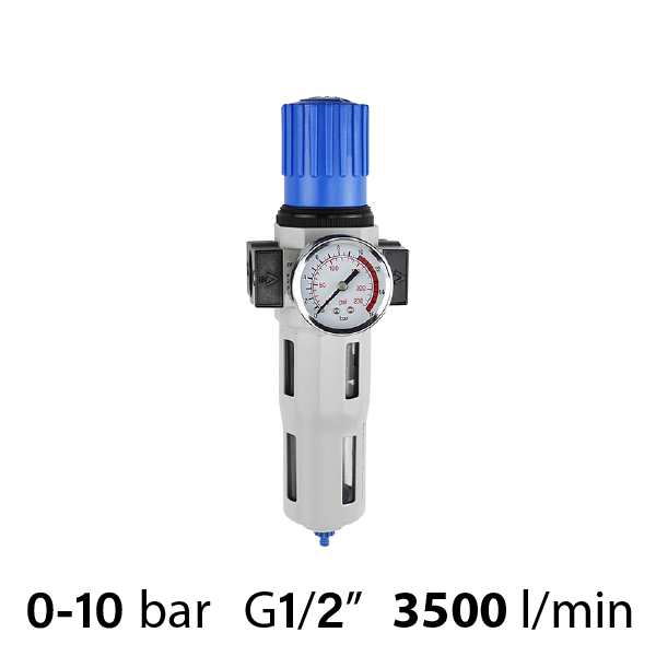 Фільтр-регулятор повітря 3500 л/хв, 10 бар, 1/2", 25 мкм (SA-WN40-15) з манометром та кронштейном