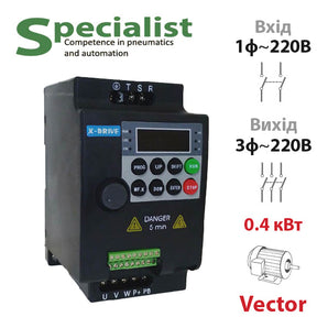 Векторний перетворювач частоти 0.4 кВт, 1Ф-3Ф 220В (SPLC-KD100-2S-0.4G)