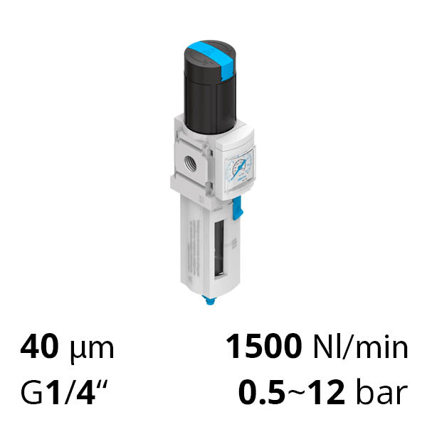 Фільтр-регулятор повітря Festo із вбудованим циліндровим замком та манометром