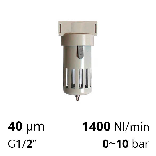 Фильтр сжатого воздуха 1/2", 40 мкм, 10 бар, 1400 л/мин (SA-FM40-15)