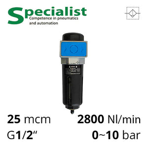 Фильтр сжатого воздуха 1/2″, 25 мкм, 10 бар, 2800 л/мин (SA-FU40-15)