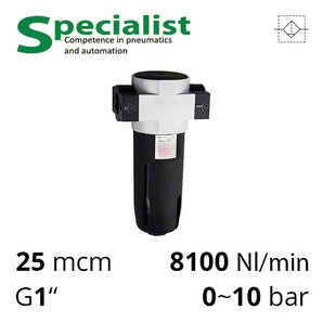 Фильтр сжатого воздуха 1″, 25 мкм, 10 бар, до 8100 л/мин (SA-FU60-25)