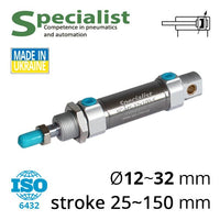Круглі голчасті пневматичні циліндри серії SC-MS по стандарту ISO 6432
