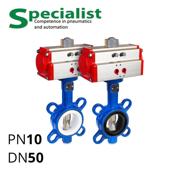 Дискова поворотна засувка ДУ 50 нержавіюча міжфланцева з пневмоприводом серії SCBF-D674