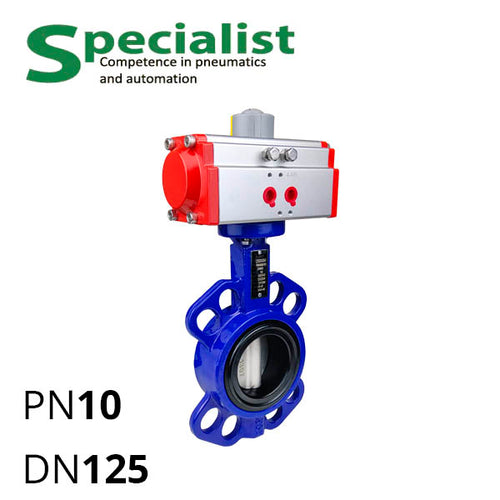 Дисковий поворотний затвор ДУ 125 чавунний міжфланцевий з пневмоприводом SCBF-D673
