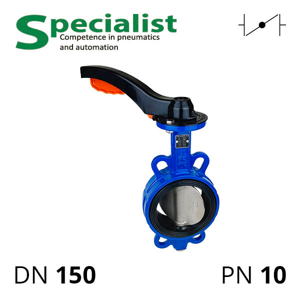 Дисковый поворотный затвор ДУ 150 чугунный межфланцевый неразборной с рукояткой серии SCBF-D673