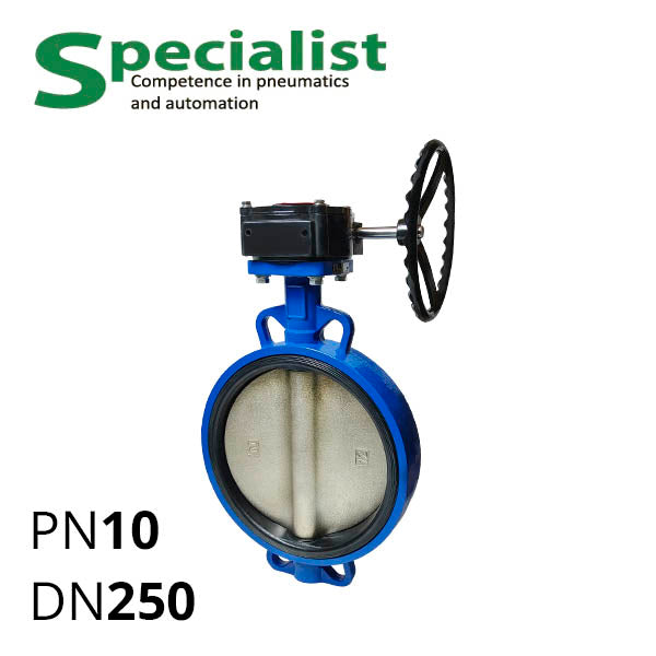 Дискова поворотна засувка ДУ 250 чавунна міжфланцева нерозбірна з редуктором серії SCBF-D673